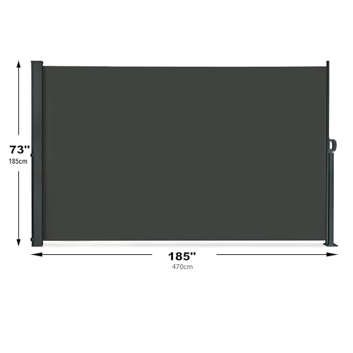 185" x 73" Retractable Side Awning,Waterproof & UV-Resistant,Folding Privacy Screen Room Divider Roll Up Balcony（Gray） - color: Gray, size: 185" x 73"