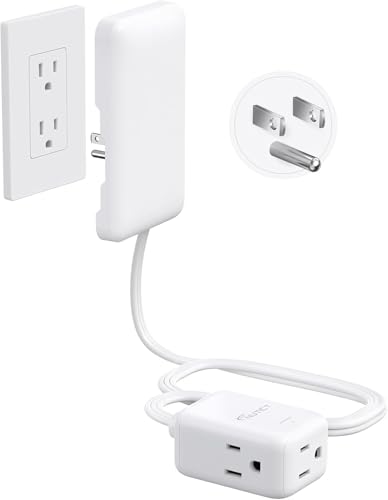 NUTICT Flat Extension Cord with 3 Outlets, 3FT Short Extension Cord Flat Wall Plug & Ultra-Thin Outlet Cover, 900J Surge Protection, 13A/1625W, ETL Listed, White Outlet Extender for Kitchen Bathroom - color: White, size: 3ft(3 Prong Plug), style: for Stan