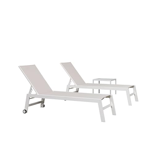 PURPLE LEAF Patio Lounge Chair 2 Pieces White Aluminum Outdoor Chaise Lounge for Pool Backyard Beach with Wheels and Table, Linen - color: Linen, style: Standard Inclining-leg