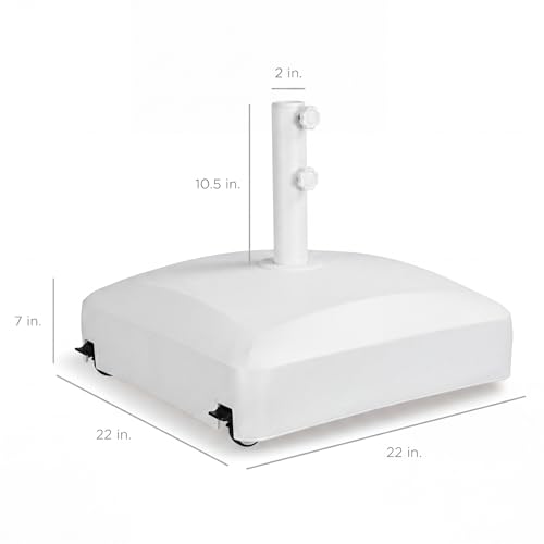 Best Choice Products 123lb Capacity Fillable Mobile Umbrella Base Heavy Duty Market Stand for Patio, Deck, Poolside w/ 4 Wheels, 2 Locks, 2 Knobs, Wind-Resistant Design - White - color: White