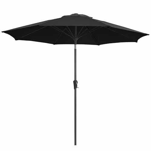 JEAREY 9FT Outdoor Patio Umbrella,Market Table Umbrella with 8 Fiberglass Ribs, Pool Umbrella with Tilt and Crank, UV Protection Lightweight & Wind-Resistant for Lawn, Garden, Deck and Backyard, Black - color: Black