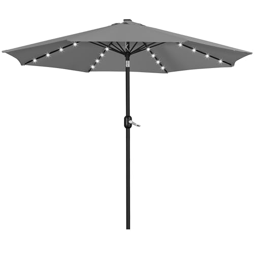 Yaheetech 11FT Solar Powered Umbrella Outdoor Patio Umbrella with 32 LED Lights and 8 Ribs - UV Protection Table Sunshade for Pool, Deck, Yard, Gray - color: Gray, size: 11FT