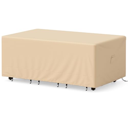 Tangkula Patio Furniture Covers, Outdoor Table Cover Waterproof with Padded Handle & Click-Close Straps, Air Vent, Heavy Duty PU, Rectangle Patio Cover for Outdoor Furniture, 90" W x 50" D x 32" H - size: 90" W x 50" D x 32" H