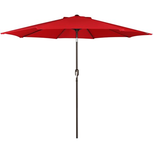 Blissun 9' Outdoor Patio Umbrella, Outdoor Table Umbrella, Yard Umbrella, Market Umbrella with 8 Sturdy Ribs, Push Button Tilt and Crank - color: Bright Red