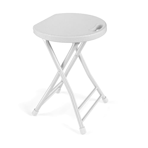 Folding Stool, 18 Inch Foldable Stool with Handle & Steel Frame, Folding Bar Stools, 500lbs Sturdy Foldable Lightweight Metal Chair for Camping, Indoor and Outdoor, White - color: White, size: Pack of 1