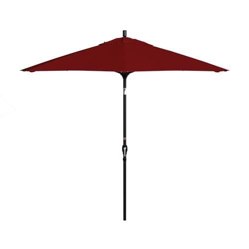 California Umbrella 9' Round Aluminum Market Umbrella, Crank Lift, Push Button Tilt, Black Pole, Red Olefin - color: Red