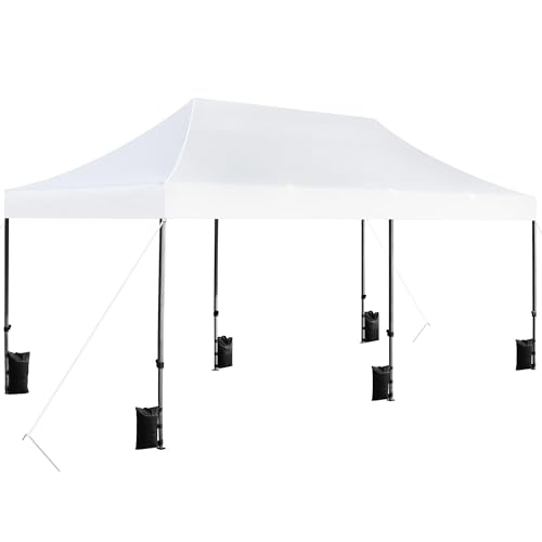 Yaheetech Heavy Duty Pop Up Canopy Tent, 10x20 Commercial Instant Shelter Tent for Wedding, Parties, Adjustable Outdoor Canopy with Wheeled Carry Bag, 6 Sandbags & 10 Stakes, White - color: White, size: 10x20