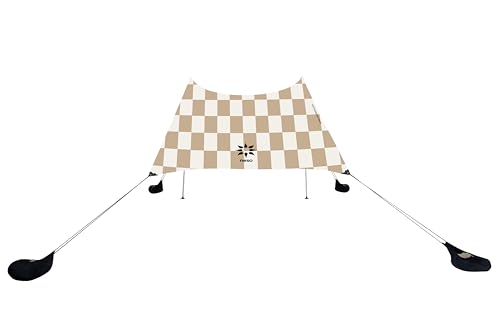 Neso Portable Beach Tent Sun Shelter - Lightweight Beach Shade Canopy - Easy Setup for Family Outings - Patented Reinforced Corners - UPF 50+ Sun Protection - color: Tan Checkers