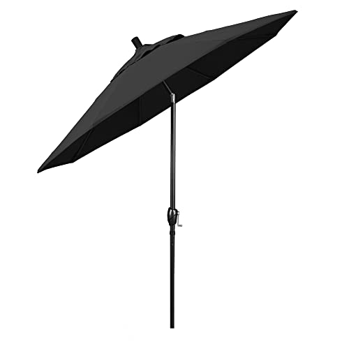 California Umbrella 9' Round Aluminum Market Umbrella, Crank Lift, Push Button Tilt, Black Pole, Black Olefin - color: Black