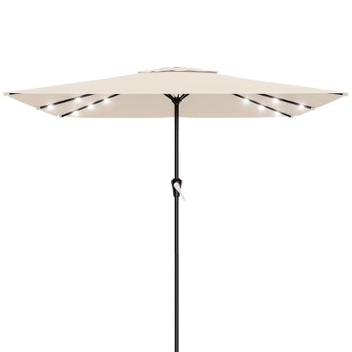 AreShark 8' X 10' Rectangular Patio Umbrella with Solar Lights, Lighted Solar Umbrella with Crank, Outdoor Table Umbrella for Garden, Deck, Backyard, Pool and Beach, Cream-White - color: Cream-White, size: 8 X 10 Ft