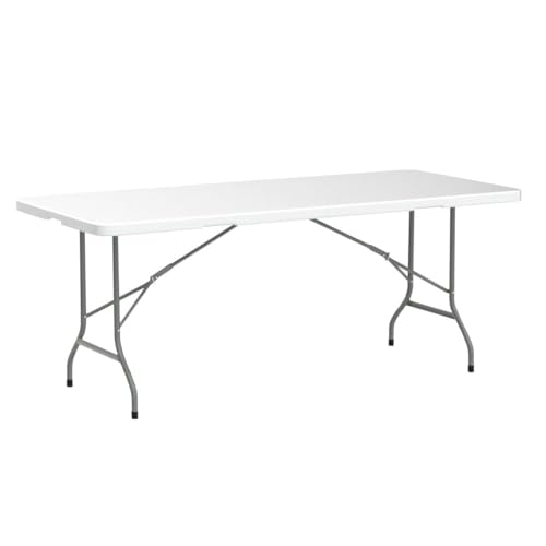 Folding Table Indoor Outdoor Heavy Duty Portable Folding Plastic Dining Table w/Handle, Lock for Picnic, Party, Camping - White (4ft, 6ft, 8ft) (6ft) - size: 6 ft