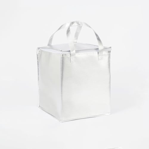 11.8×11.8×13.8" Reusable Insulated Zipper Aluminum Foil Tote Bag Suit for Picnic Cake FruitDrink Refrigeration Also for Delivery of Takeaway Thermal Pizza Insulated Delivery (Laser Silver) - color: Laser SILVER, size: 11.8×11.8×13.8"