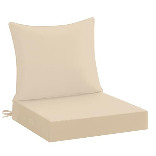 downluxe 19x19 Outdoor Chair Cushions, Waterproof Fade Resistant Patio Furniture Cushions with Handle & Removable Cover, Deep Seat Outdoor Cushions for Sofa, Couch and Patio Chairs, Beige - color: Beige, size: 19 x 19 Inch