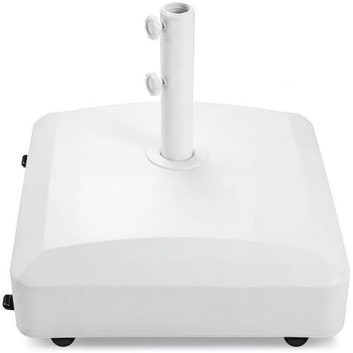 Best Choice Products 123lb Capacity Fillable Mobile Umbrella Base Heavy Duty Market Stand for Patio, Deck, Poolside w/ 4 Wheels, 2 Locks, 2 Knobs, Wind-Resistant Design - White - color: White