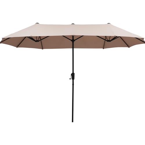 13Ft Large Patio Umbrella Outdoor Double-Sided Market Umbrella w/Easy Crank for Yard, Poolside, Deck, Khaki - color: Khaki, size: 13FT Umbrella
