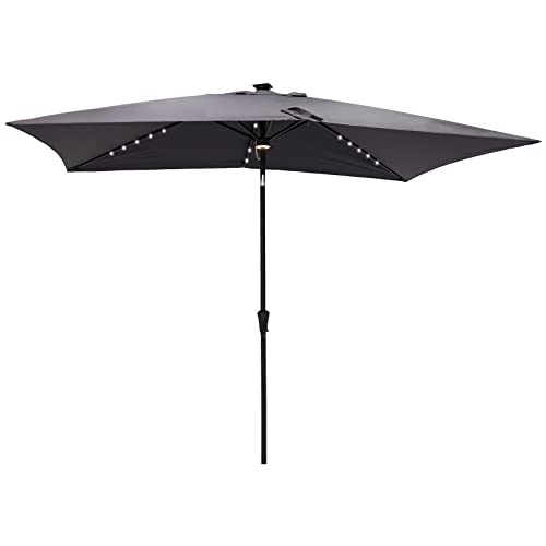 C-Hopetree Rectangular Outdoor Patio Market Umbrella with Solar LED Lights 6.5 x 10 ft - color: Anthracite