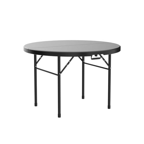YITAHOME 48 Inch Round Folding Table for Outdoor/Indoor, Heavy Duty Folding Plastic Table w/Thick Table Top and Sturdy Metal Frame, Ideal for Party Picnic Camping BBQ Events, Black - color: Black