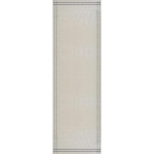 Luul Home Easy Jute Rugs 2x7 Bordered Bone Color Living Room Indoor Outdoor Runner Rug for Patio and Kitchen Rug High Traffic Washable Easy to Clean Solid Boho Woven Design Outside Carpet (2 x 7) - color: Bordered/Bone Black, size: 2' x 7' (Rectangular)