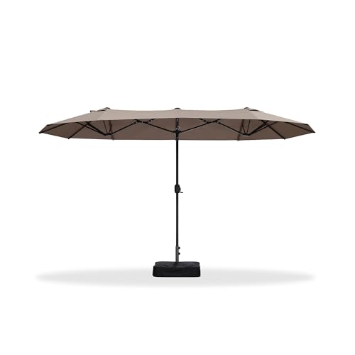 PURPLE LEAF 13ft Patio Market Umbrella with Base Double-Sided Rectangle Outdoor Table Sun Umbrellas with Crank 12 Heavy Duty Sturdy Ribs for Pool Beach Deck Backyard Taupe - color: Taupe, size: 13' X 7'