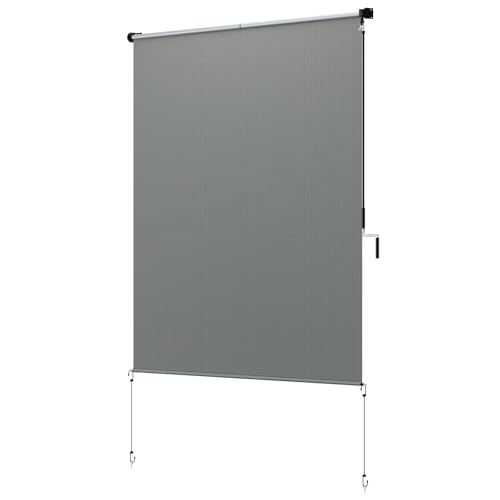 96" W x 72" L Professional Exterior Shades - Commercial-Grade Cordless Blinds with 90% UV Block & Double-Layer Fabric, Fit Large Patio/Outdoor Restaurants, Dark Grey - color: Manual-dark Grey, size: 96"W x 72"H