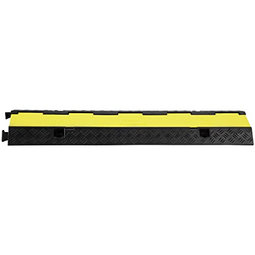 VEVOR 5 PCs Rubber Cable Protector Ramp, 2 Channel, 12000 lbs/axle Capacity Heavy Duty Hose Wire Cover Ramp Driveway, Traffic Speed Bump w/Flip-Open Top Cover & 50 ft Warning Tape, for Indoor&Outdoor - style: 2 Channel-5PCs
