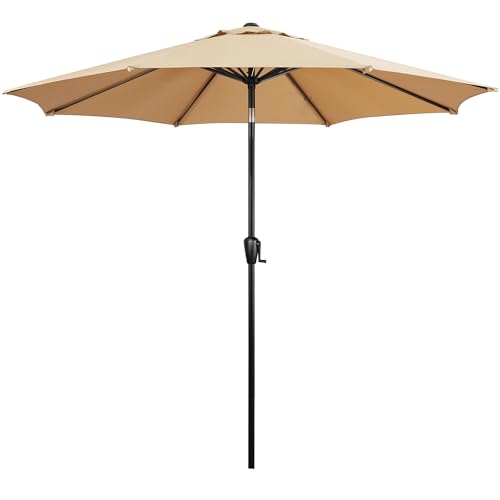 Sun-Ray 9' Round Patio Umbrella with Push-Button Tilt and Hand Crank Lift System, Market Umbrella for Porch, Deck, and Patio - color: Taupe