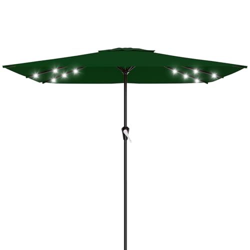 AreShark 8' X 10' Rectangular Patio Umbrella with Solar Lights, Lighted Solar Umbrella with Crank, Outdoor Table Umbrella for Garden, Deck, Backyard, Pool and Beach, Dark Green - color: Dark Green, size: 8 X 10 Ft