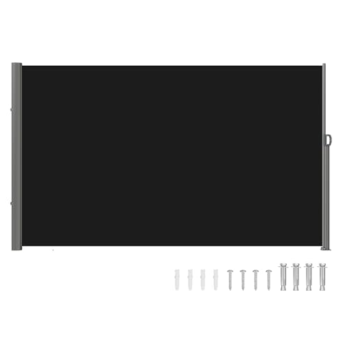 VEVOR Retractable Side Awning, UV 50 118" x 71" Retractable Patio Screen Waterproof, 280 g Thicken Folding Room Divider Wind Screen for Privacy, Garden, Outdoor, Patio and Terrace, Black - color: Black, size: 71''*118''
