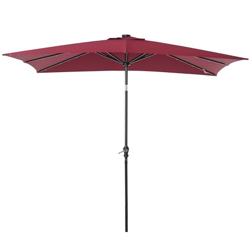 Outsunny 9' x 7' Solar Umbrella, LED Lighted Patio Umbrella for Table or Base with Tilt & Crank, Outdoor Umbrella for Garden, Deck, Backyard, Pool, Beach - color: Red