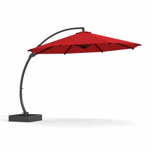 Kingdura 12ft Offset Cantilever Patio Umbrella with Base Included, Large Round Aluminum Outdoor Umbrella, 360° Rotation & Infinite Tilt, Heavy Duty Frame for Deck Pool Backyard, Red - color: Red, size: 12 FT