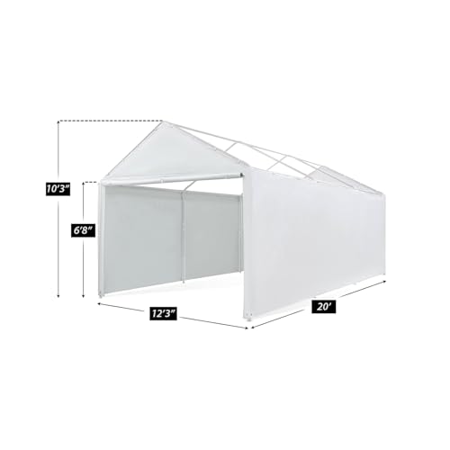 King Canopy 12ft x 20ft Canopy Enclosure Sidewall Kit w/Flaps, 2 Solid Sides, 2 Zippered Ends, 50 Ball Bungees, 180 GSM polyethylene, Fits 12ft 3in x 20ft Frames, Frame and Cover not Included, White