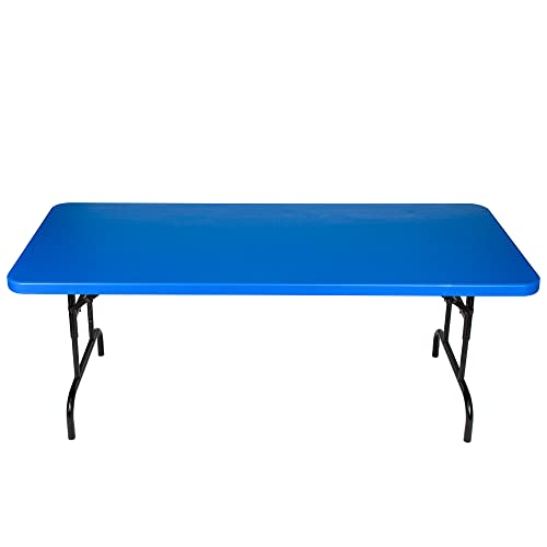 OEF Furnishings OEFBTA-3072-04 Adjustable-Height Commercial-Grade Premium Industrial Folding Table, 6-Foot Pedestal-Leg Design with 17-Gauge Steel Frame and Thick Double-Wall Top (72" × 30", Blue Top) - color: Blue