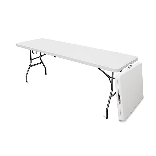 AJP Distributors 6 Foot Portable Plastic Folding Table 6FT 72" Half Foldable Heavy Duty Top w/Carry Handle - Indoor Outdoor Backyard Camping Picnic BBQ Party Wedding Dining Office Event Meeting White - color: White, size: 6 Foot