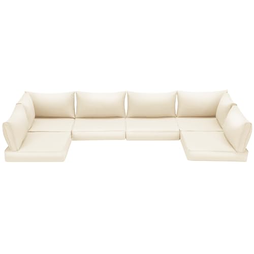HOMREST Outdoor Replacement Cushions for Patio Furniture,Water-Repellent Sofa Cushion for 6-Seat Rattan Wicker Sectional Patio Conversation Sets,14-Piece Cushions Set for Outdoor Couch（Beige） - color: Beige, size: 6 Seat