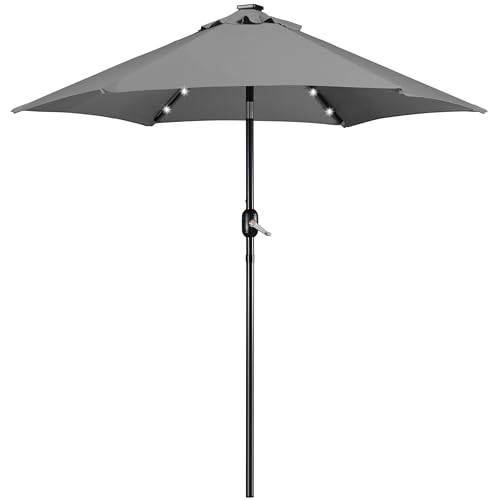 Yaheetech 7.5 ft Solar Patio Umbrella LED Lighted Umbrella with Tilt and Crank Lift System, Table Market Sunshade for Garden, Deck, Backyard, Pool and Beach, Grey - color: Gray, size: 7.5ft