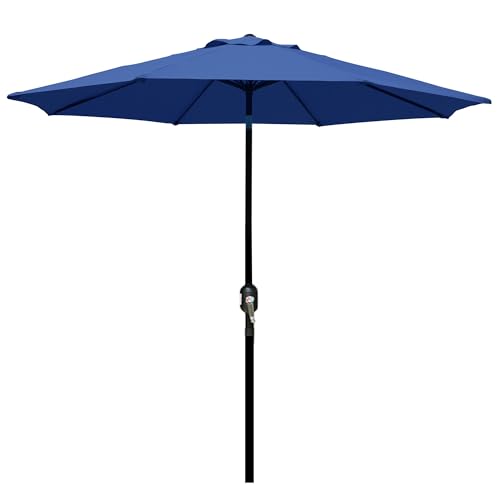 Blissun 9' Outdoor Patio Umbrella, Outdoor Table Umbrella, Yard Umbrella, Market Umbrella with 8 Sturdy Ribs, Push Button Tilt and Crank - color: Navy Blue