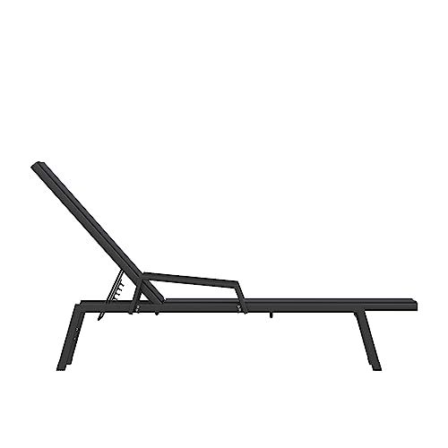 Flash Furniture Brazos Set of 2 Adjustable Chaise Lounge Chairs with Arms, All-Weather Outdoor Five-Position Recliners, Black/Black - color: Black/Black, size: Set of 2
