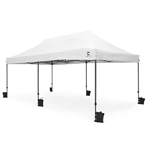 Fencer Wire 10ft x 20ft Pop Up Outdoor Canopy Easy Up Tent, Heavy-Duty Commercial Grade, Portable for Camping, Patio, Parties, Instant Folding Shelter with Wheeled Carry Bag and Weight Bags, White - color: White, style: 10x20