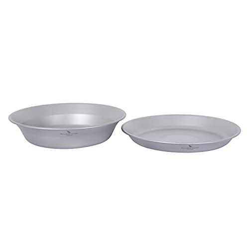 Boundless Voyage Ultralight Titanium Bowl Pan Plate Dish with Carry Bag Outdoor Camping Portable Tableware Cookware (2 Pcs Set (Shallow Bowl+Plate)) - color: 2 Pcs Set (Shallow Bowl+Plate)