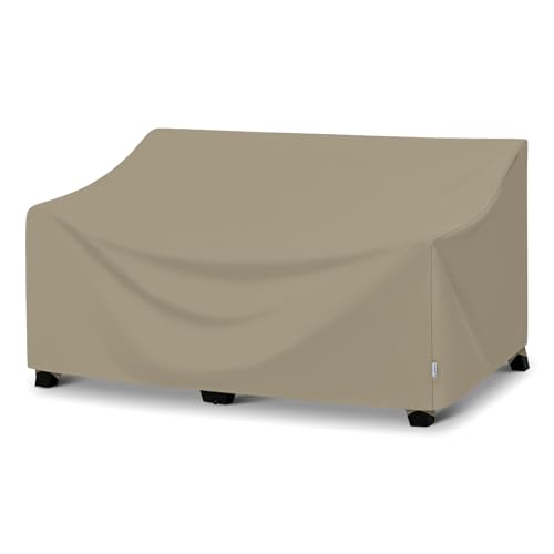 SunPatio Outdoor Sofa Cover 60 Inch, Heavy Duty Waterproof Patio Loveseat Cover 2-Seater, All Weather Protection Outdoor Couch Protector for Patio Furniture, 60" W x 36" D x 30" H, Taupe - size: 60" W x 36" D x 30" H