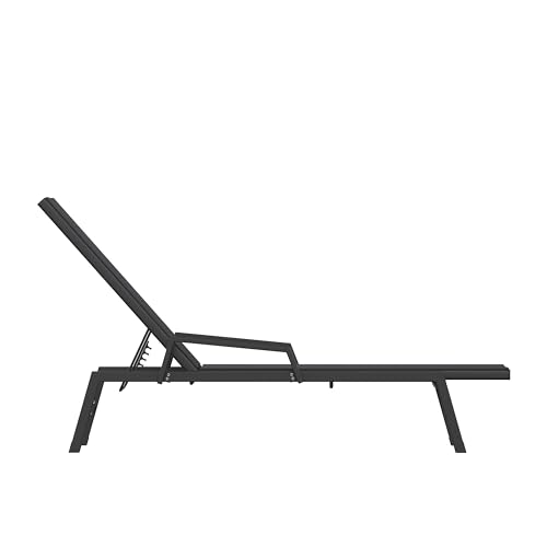 Flash Furniture Brazos Adjustable Chaise Lounge Chair with Arms, All-Weather Outdoor Five-Position Recliner, Black/Black - color: Black/Black, size: Set of 1