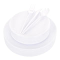 EI 150pcs White Plastic Plates Disposable,White Plate for Party,Disposable Frosted Plate with White Plastic Silverware,Heavy Duty Dinnerware set serves for 30,Perfect for Birthday Wedding Tea Party. - color: White Frosted Plastic Plates