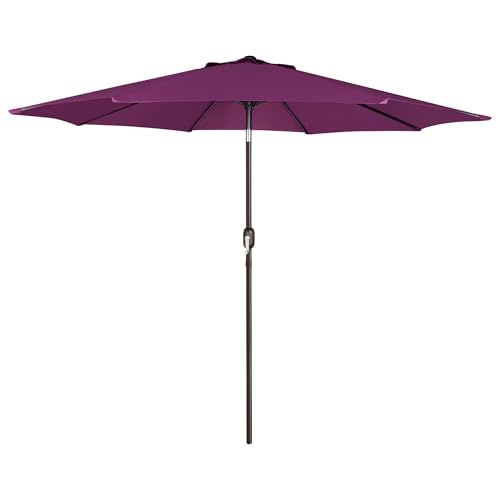 Blissun 9' Outdoor Patio Umbrella, Outdoor Table Umbrella, Yard Umbrella, Market Umbrella with 8 Sturdy Ribs, Push Button Tilt and Crank - color: Dark Magenta