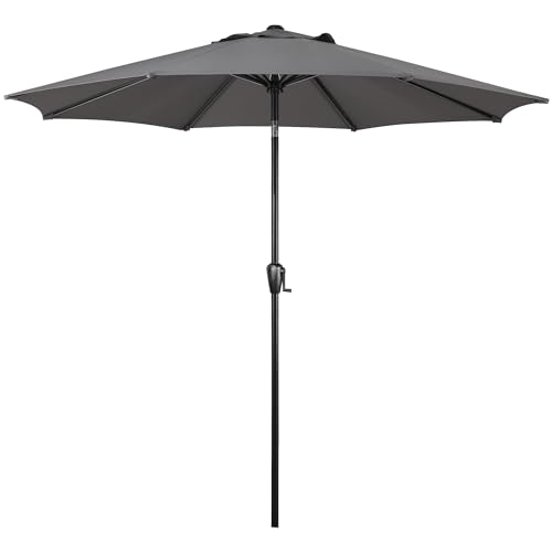 Sun-Ray 9' Round Patio Umbrella with Push-Button Tilt and Hand Crank Lift System, Market Umbrella for Porch, Deck, and Patio - color: Grey