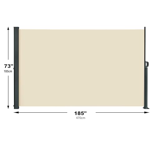 185" x 73" Retractable Side Awning,Waterproof & UV-Resistant,Folding Privacy Screen Room Divider Roll Up Balcony(Beige) - color: Beige, size: 185" x 73"