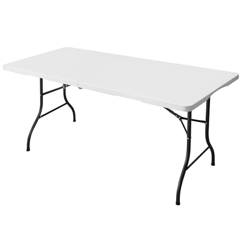 6ft Folding Table, Portable Heavy Duty Plastic Fold-in-Half Utility Table for Indoor/Outdoor Use, Dining, Camping, Picnic, Party, White - color: White