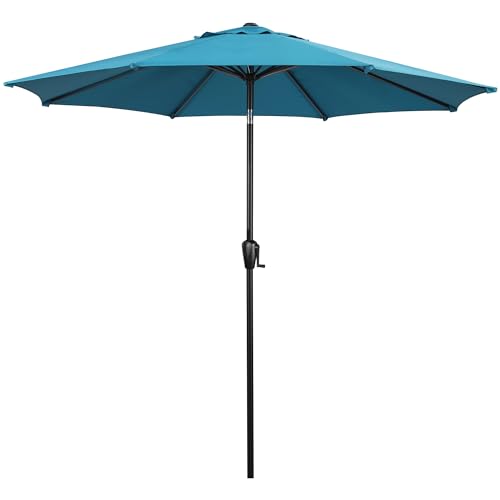 Sun-Ray 9' Round Patio Umbrella with Push-Button Tilt and Hand Crank Lift System, Market Umbrella for Porch, Deck, and Patio - color: Teal