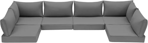 HOMREST Outdoor Replacement Cushions for Patio Furniture,Water-Repellent Sofa Cushion for 6-Seat Rattan Wicker Sectional Patio Conversation Sets,14-Piece Cushions Set for Outdoor Couch-Gray - color: Grey, size: 6 Seat