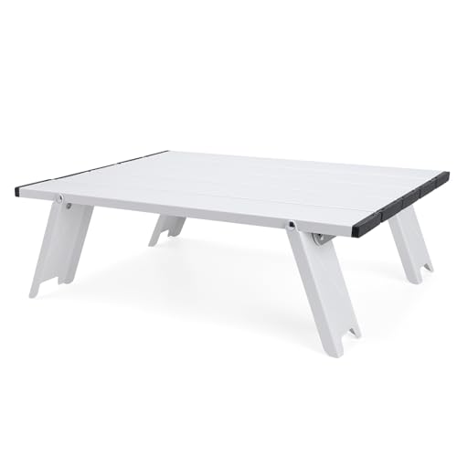 Small Folding Camping Table, Ultralight Portable Mini Beach Table with Carry Bag, Compact Low Side Picnic Tables Aluminum for Beach Camping, White - color: White