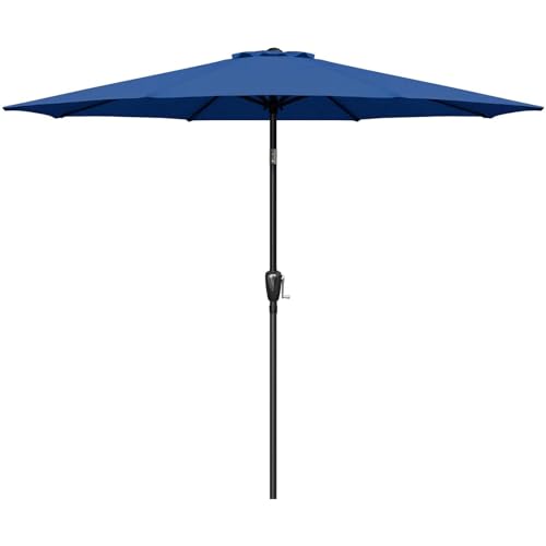 Simple Deluxe 9' Patio Umbrella Outdoor Table Market Yard Umbrella with Push Button Tilt/Crank, 8 Sturdy Ribs for Garden, Deck, Backyard, Pool, Blue - color: Blue-New, size: 9ft